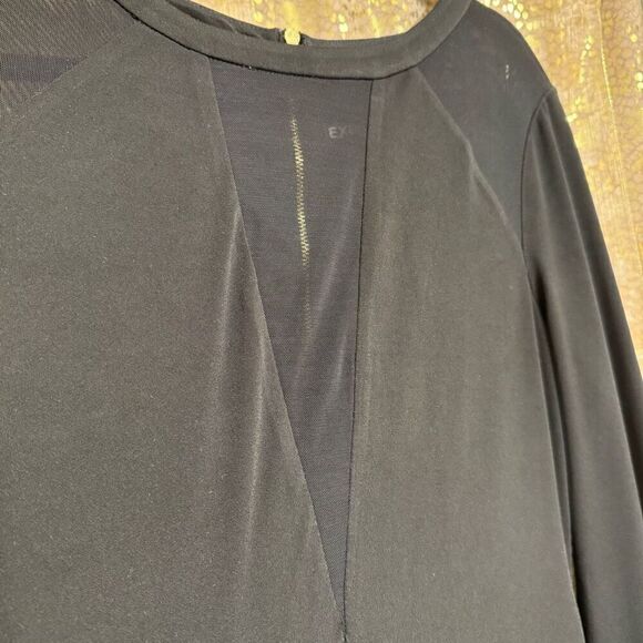 Express Black Mesh V Neck Long Sleeve Stretchy Mini Dress Large - Picture 3 of 6